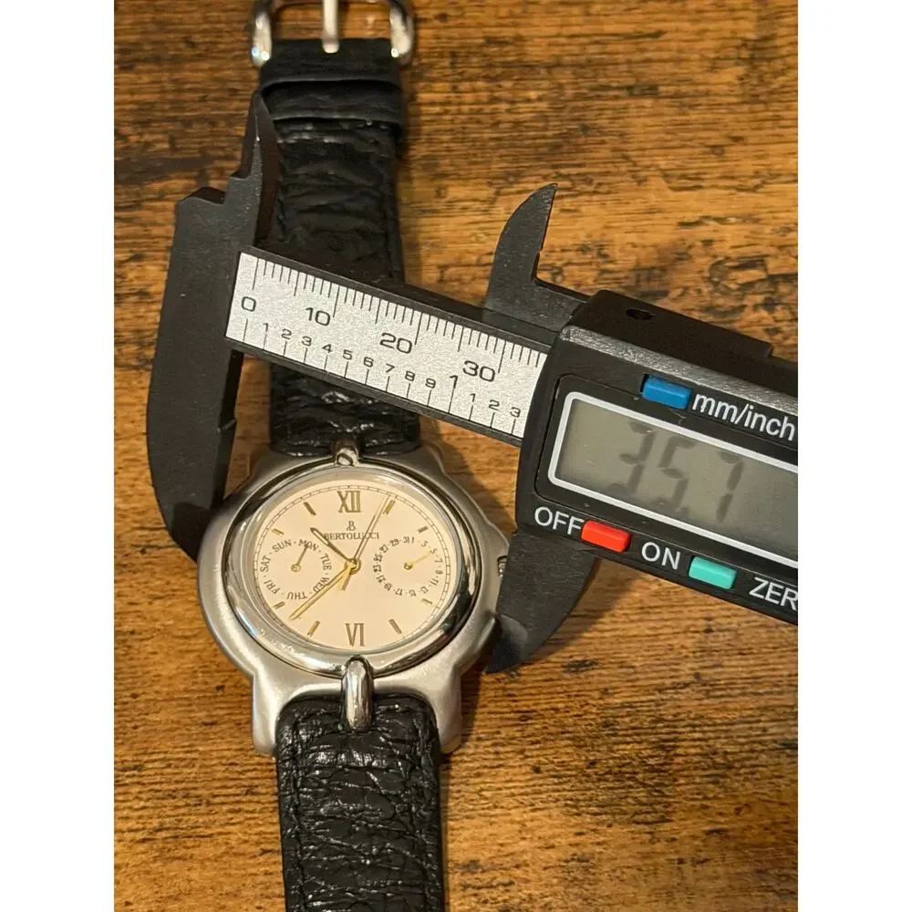 Bertolucci Pulchra Swiss Quartz Watch Day Date Cream Dial Leather Strap